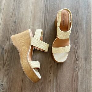 NEW Lucky Brand Delukah Wood Raffia Wedges